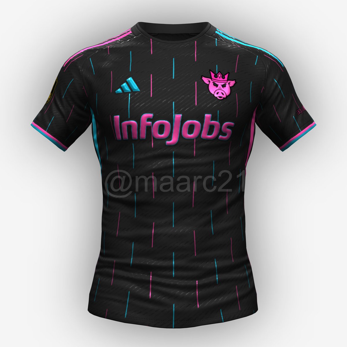 Maarc21's tweet photo. 1- Porcinos FC

Camiseta alternativa 👕

El negro pasa a ser dominante con detalles alternos de color rosa y azul celeste.

Escudo de Porcinos simplificado.

Pantalones y medias siguen con la alternancia de colores.

#Porcinos #KingsLeague 

Mañana 👉👉 @UltMostoles https://t.co/AUqWMBGzrl