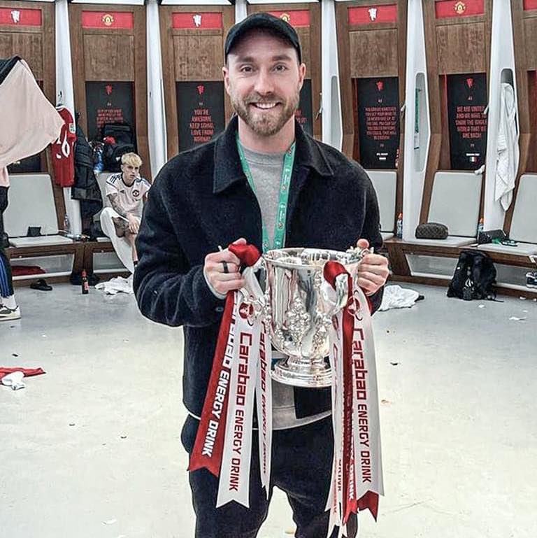 Eriksen played with Kane at Spurs. Then he left the club, almost died, switched clubs twice and then joined Man United and still won an English trophy before Kane.