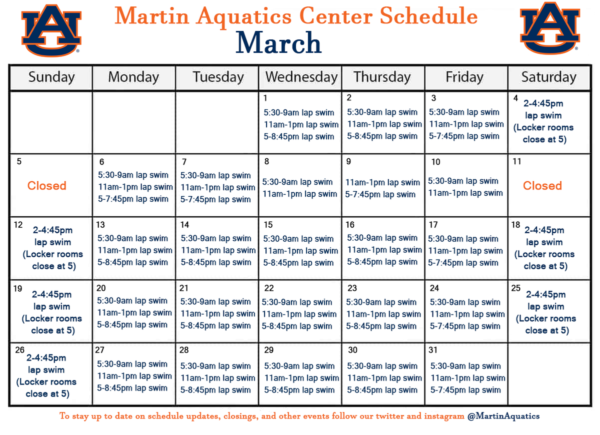 Martin Aquatics Center on Twitter "March Open Swim Hours are posted