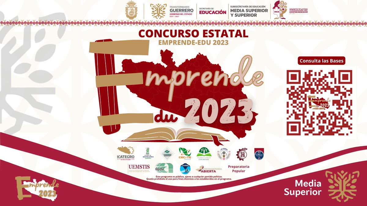 Gob_Guerrero's tweet photo. ¿Sabes qué es #Emprende-Edu2023? es un proyecto con iniciativa del Instituto Guerrerense del Emprendedor #IngeGro en coordinación con la Subsecretaría de Educación Media Superior #semsys;
¡Para más información consulta a través de nuestra convocatoria!
https://t.co/JsorVkXvc1 https://t.co/UvrwO9ildS