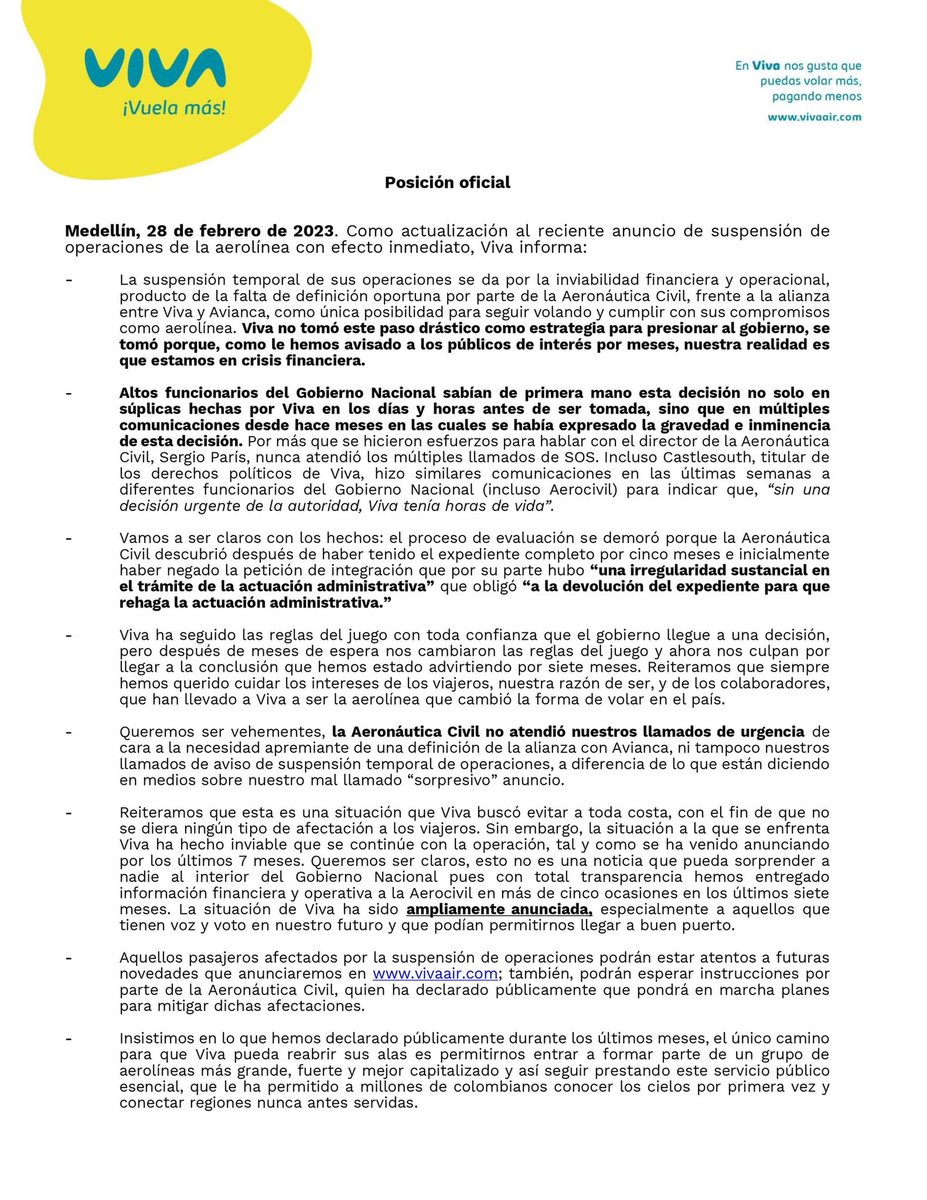 Actualización sobre el reciente anuncio de la suspensión de nuestras operaciones ⚠️