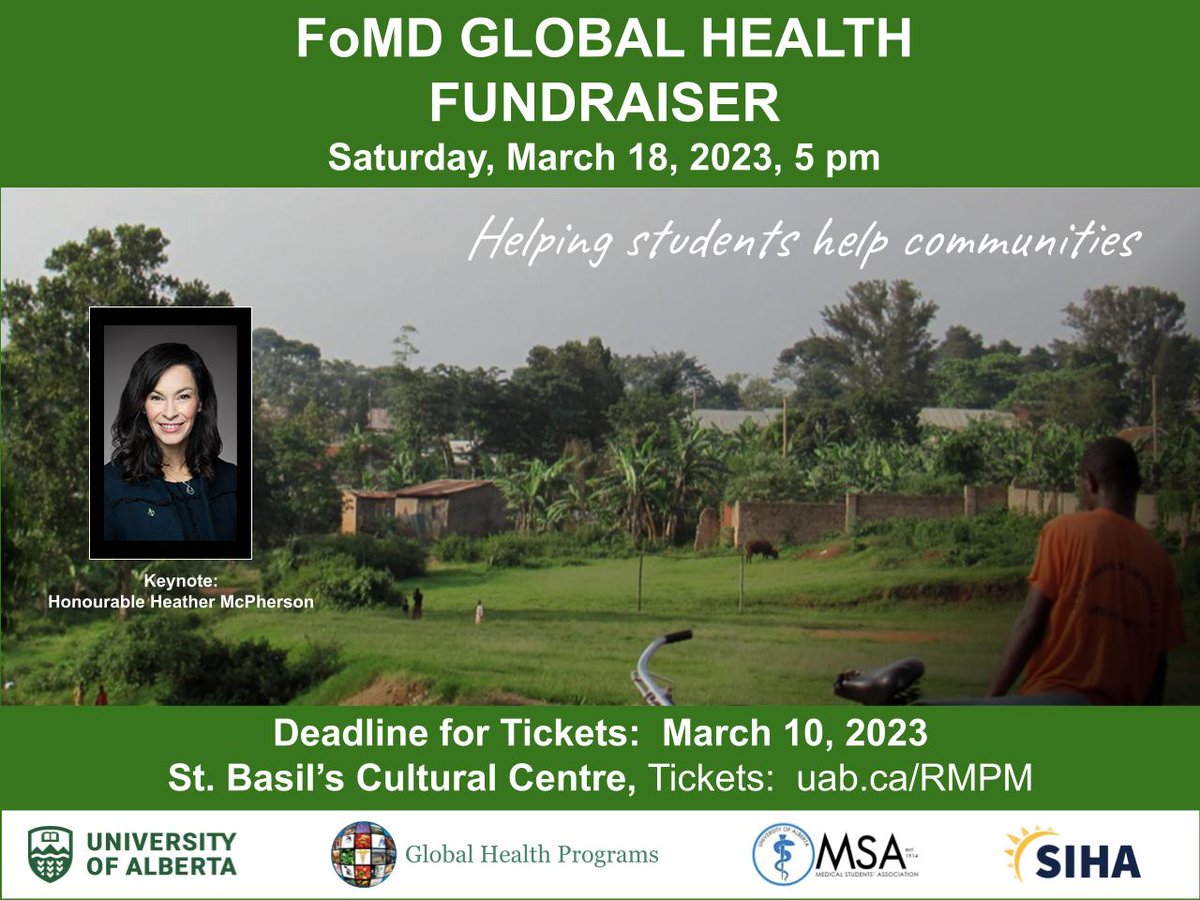 @UAGlobalHealth (@uaglobalhealth) on Twitter photo Join us for the 17th Annual FoMD Global Health Fundraiser (aka RMPM) on Sat. March 18, 2023, 5 pm.
Keynote speaker is <a href="/HMcPhersonMP/">Heather McPherson</a>
Students: $60
Non-students: $125
Deadline for tickets: March 10
More info & tickets: uab.ca/RMPM Join us for the 17th Annual FoMD Global Health Fundraiser (aka RMPM) on Sat. March 18, 2023, 5 pm.
Keynote speaker is <a href="/HMcPhersonMP/">Heather McPherson</a>
Students: $60
Non-students: $125
Deadline for tickets: March 10
More info & tickets: uab.ca/RMPM