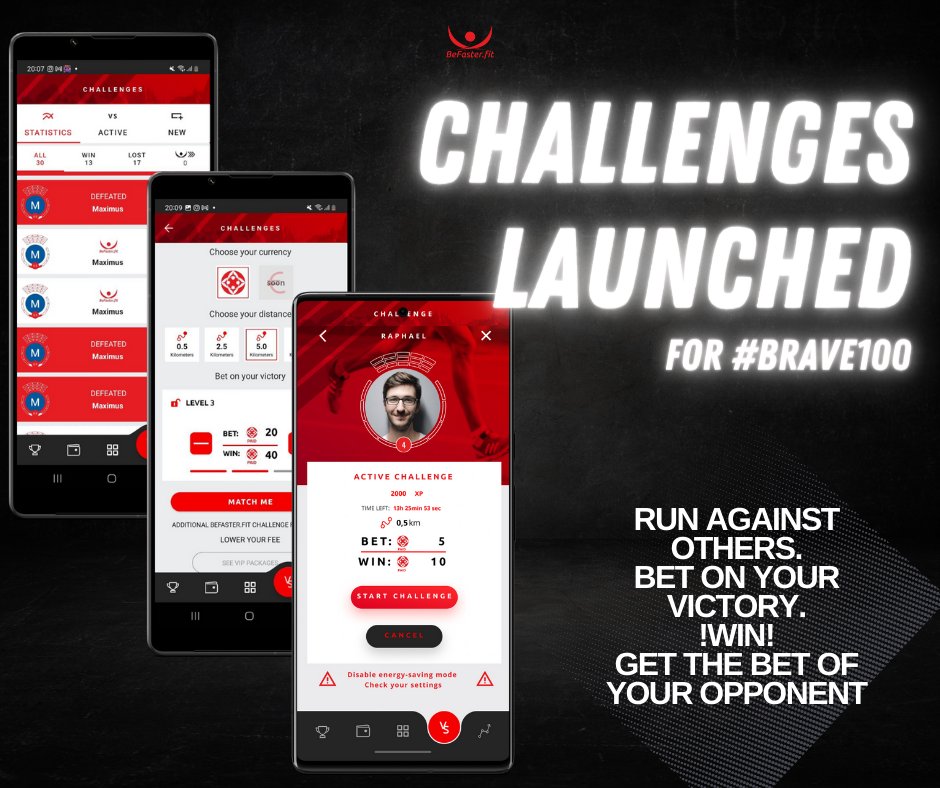 Befasterfit's tweet image. #befasterfit Challenges are LIVE!
They will now be fully tested by the #brave100 and then released to public✨
 
😍run against your friends
🌍or strangers
🤑bet on your victory in Fiat or #Crypto
💪win 
😱get your opponents stake💎

#running #sports #Motivation