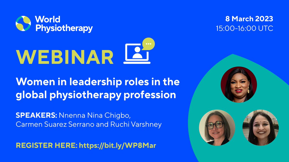 Las mujeres en papeles de liderazgo en la profesión mundial de fisioterapia es el foco de un seminario web gratuito.
8 de marzo, 15:00-16:00 UTC
ow.ly/uvuc50N4jMX
#GlobalPT