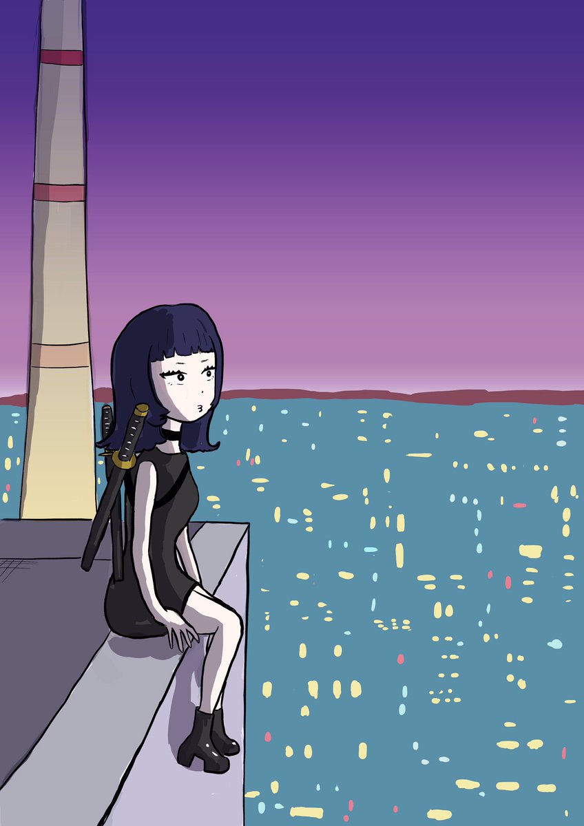 satoya_teranami's tweet image. 「仕事前」
#beforework #イラスト　#夜景　#風景　#art #landscape