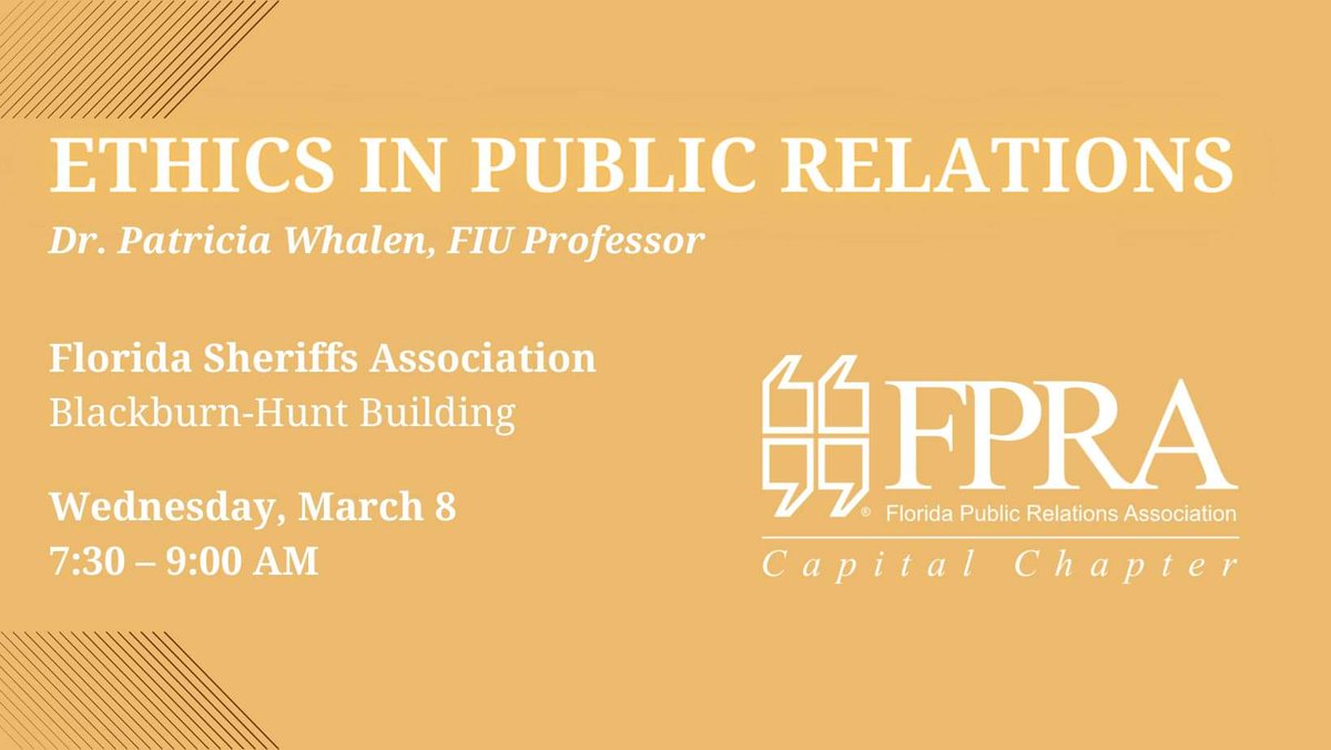 📢 LAST CHANCE TO RSVP! 📢 

You now officially have 24 hours left to register for our March Monthly Meeting - "Ethics In Public Relations" from 7:30-9 am on Wednesday, March 8th.

The registration will be capped at 25 attendees!

RSVP now and join us!: fpra-capital.org/event/ethics-i…