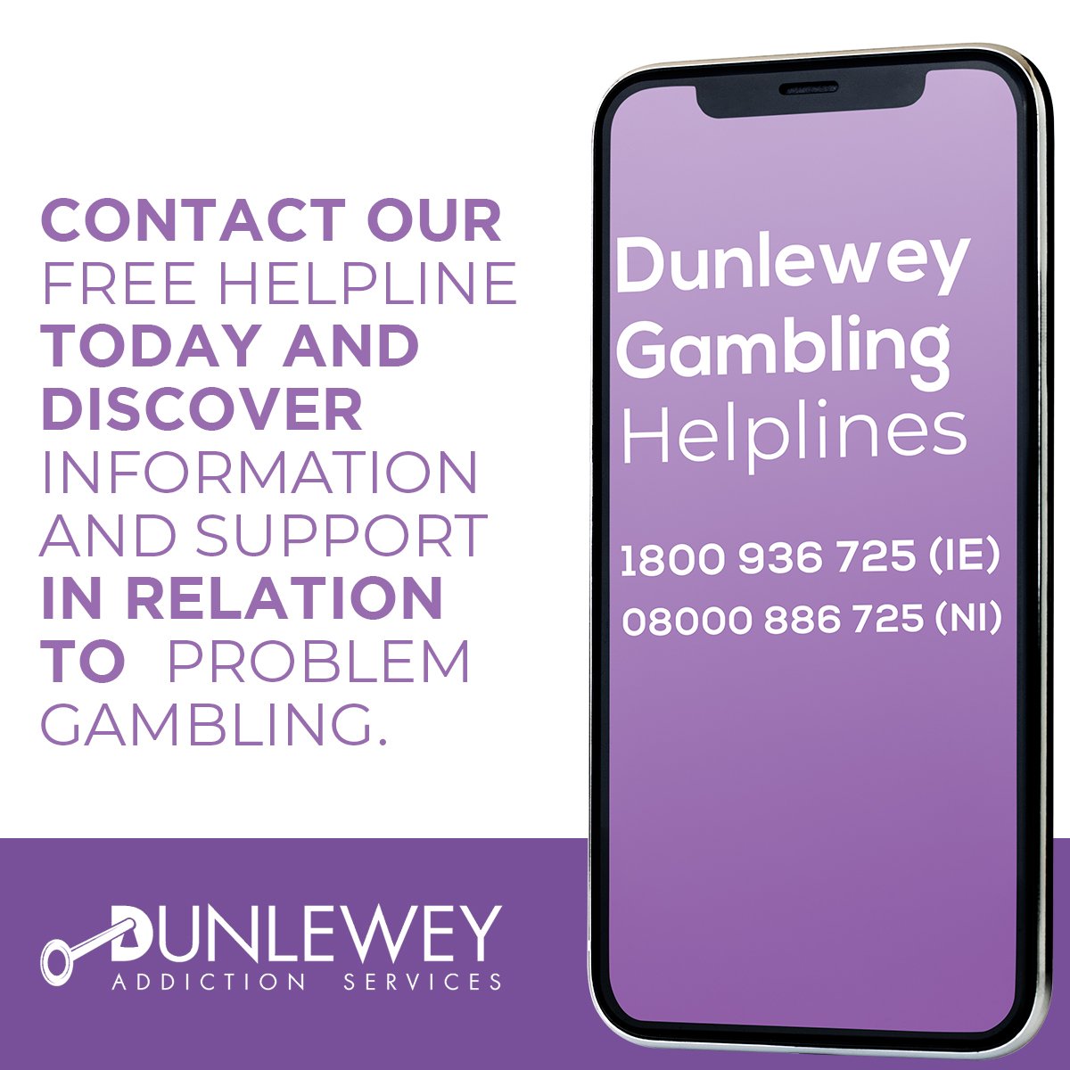 Dunlewey2's tweet image. Struggling with problem gambling?

Our free gambling helplines are here to help. Don&apos;t hesitate to reach out for support.

Call:
- 1800 936 725 (IE)
- 0800 0886 725 (NI)

#gamblinghelp #mentalwellness #addictionrecovery