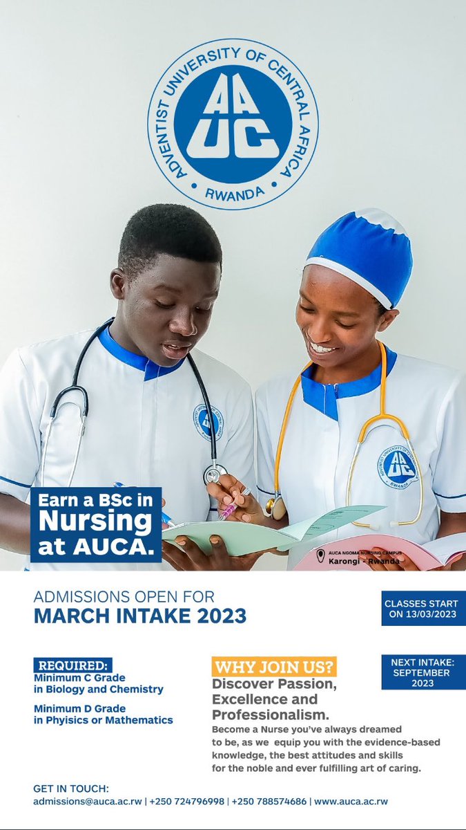 AUCASON's tweet photo. Nursing admissions are open at our Ngoma campus @WKaramaga @CAkumuntu @yephuta https://t.co/lIm6yAYQ63