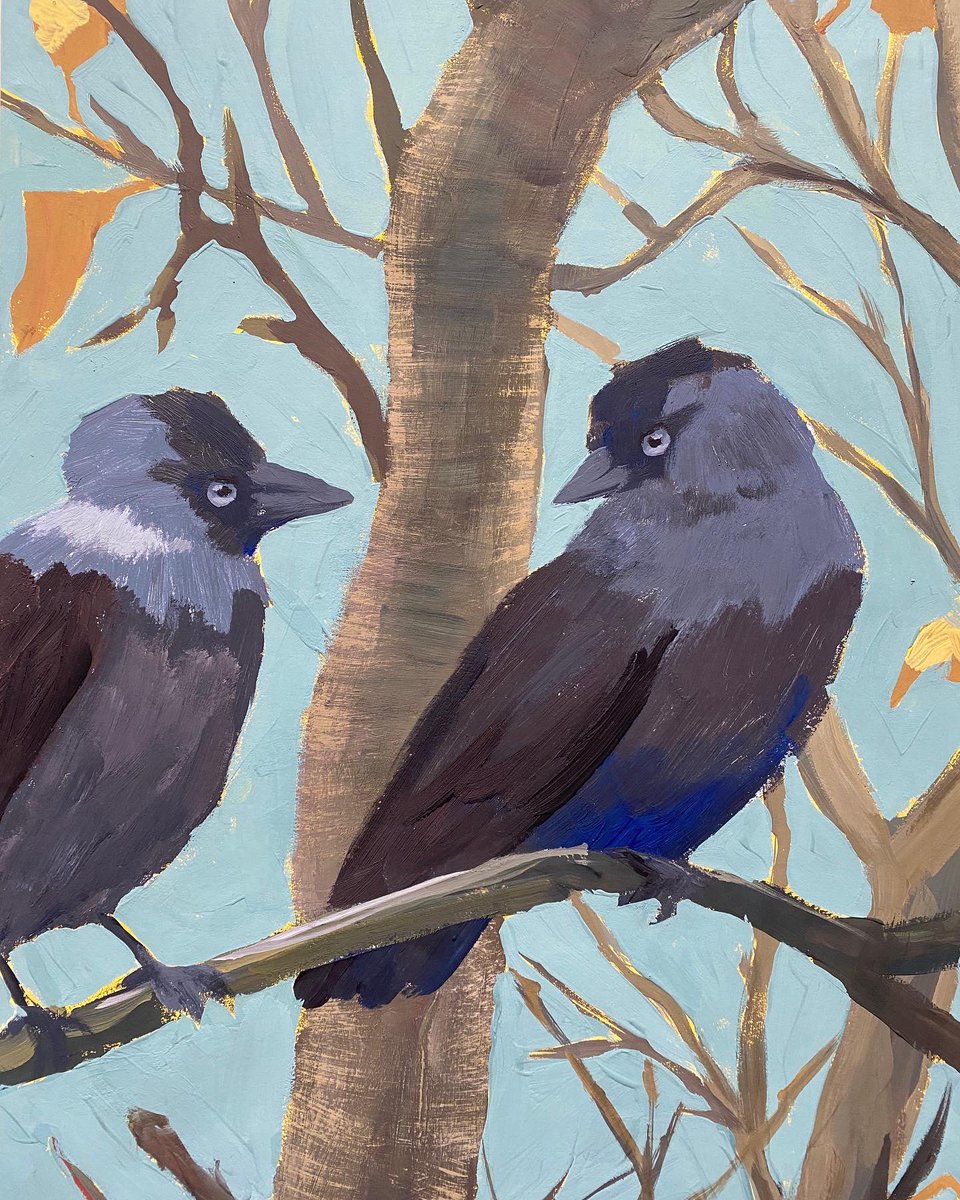 abudabeba's tweet photo. “The winter apple” 56x76cm #gouache #paper #painting #artwork #ArtistOnTwitter #birds https://t.co/k6vQkCg8Fo