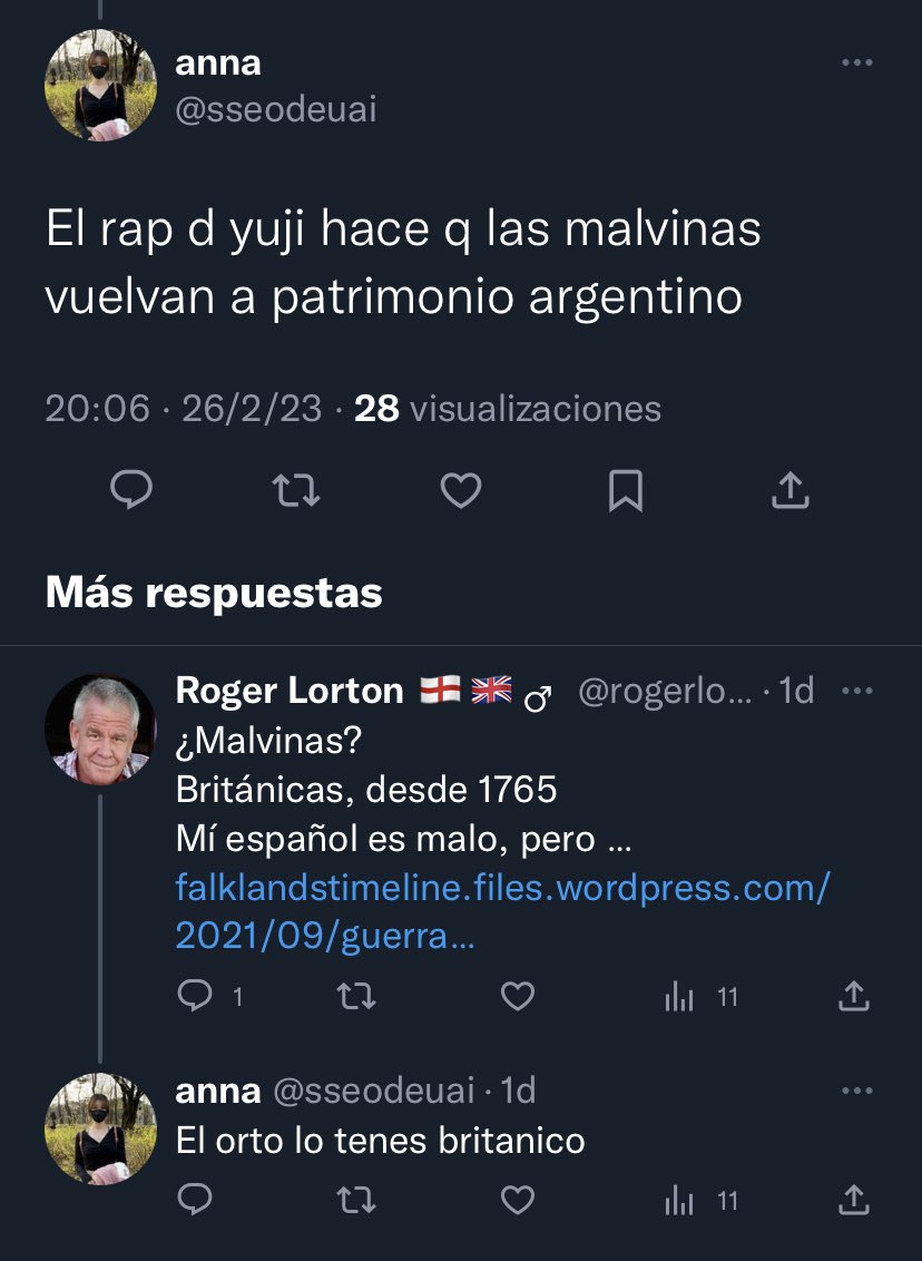 eyestruggles's tweet photo. @sseodeuai : Yuji's rap makes the Falklands return to Argentine heritage
X: Falklands?  British, since 1765 My Spanish is bad, but...
A: You have your ass British https://t.co/8nLYQu1yLA
