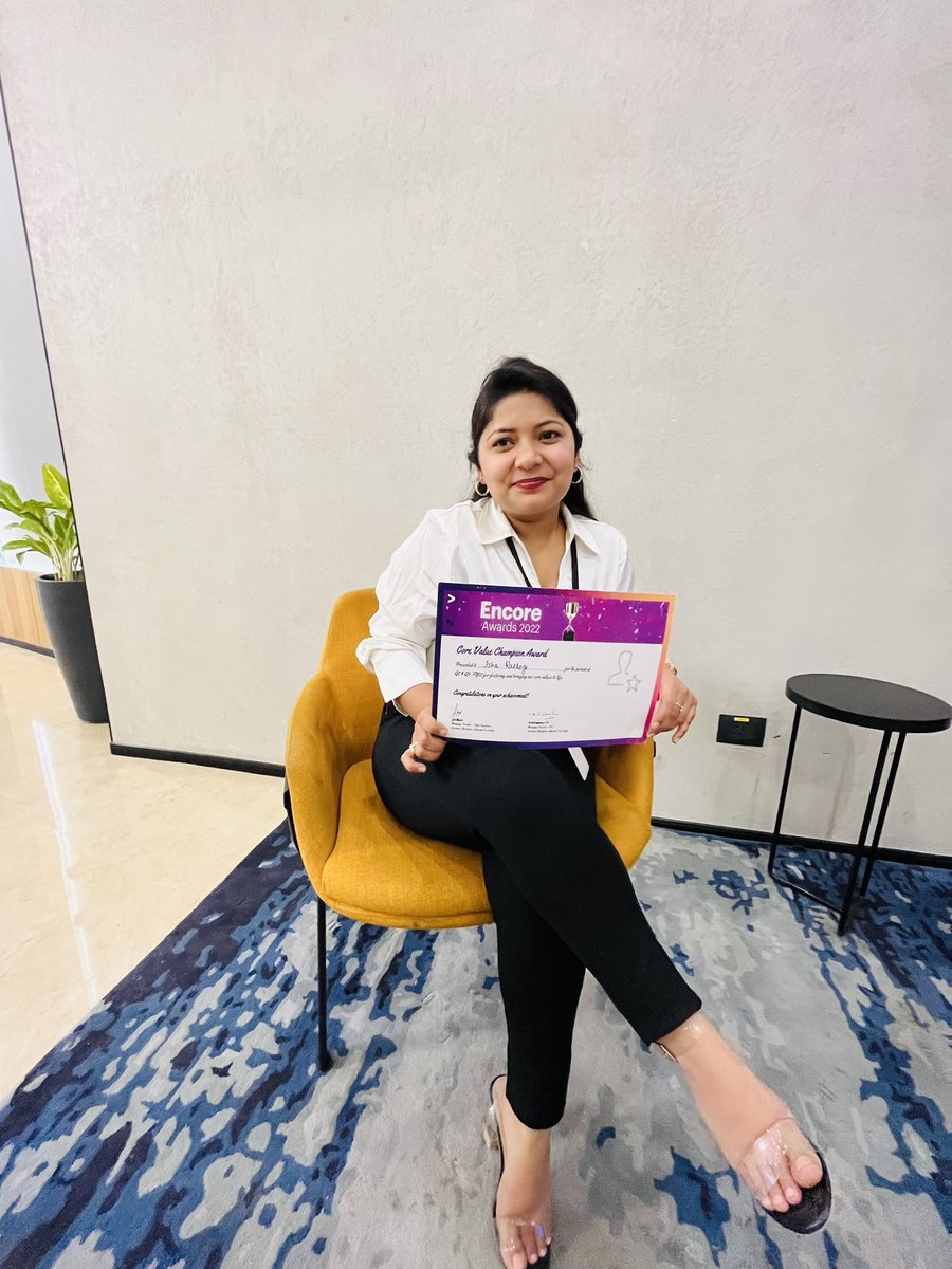 IshaRas19447161's tweet photo. “Abhi to life mein bhot kuch ukhadna hai” 😎
One more in count & the most special one🙌🏻🧿 #awardwinning @Accenture #proudself #bestperformanceever https://t.co/0KjaFKfyrM