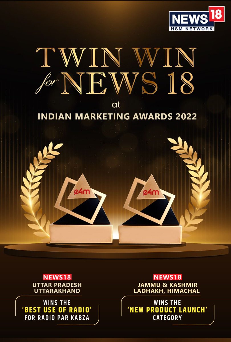 News18Ladakh's tweet image. News 18JKLH wins a 🥈at the Indian Marketing Awards in the new product launch category.
#JKHL 
@avikaul @anuragbatrayo
@nawalahuja
@priyankae4m1
#e4mawards #marketingawards
@jyotik