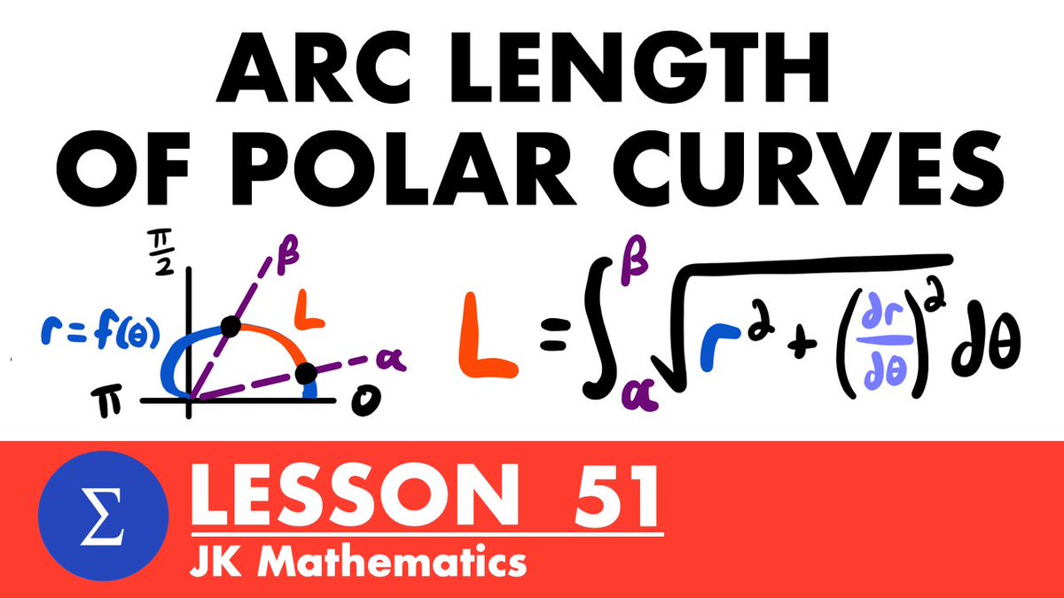 jk_mathematics's tweet photo. Learn how to find the arc length of polar curves with my new lesson in Calculus 2 now available on Youtube!

Link: https://t.co/1WcoYeh14O

#math #calculus #calc2 #youtube #jkmath https://t.co/OSTvxRlld6
