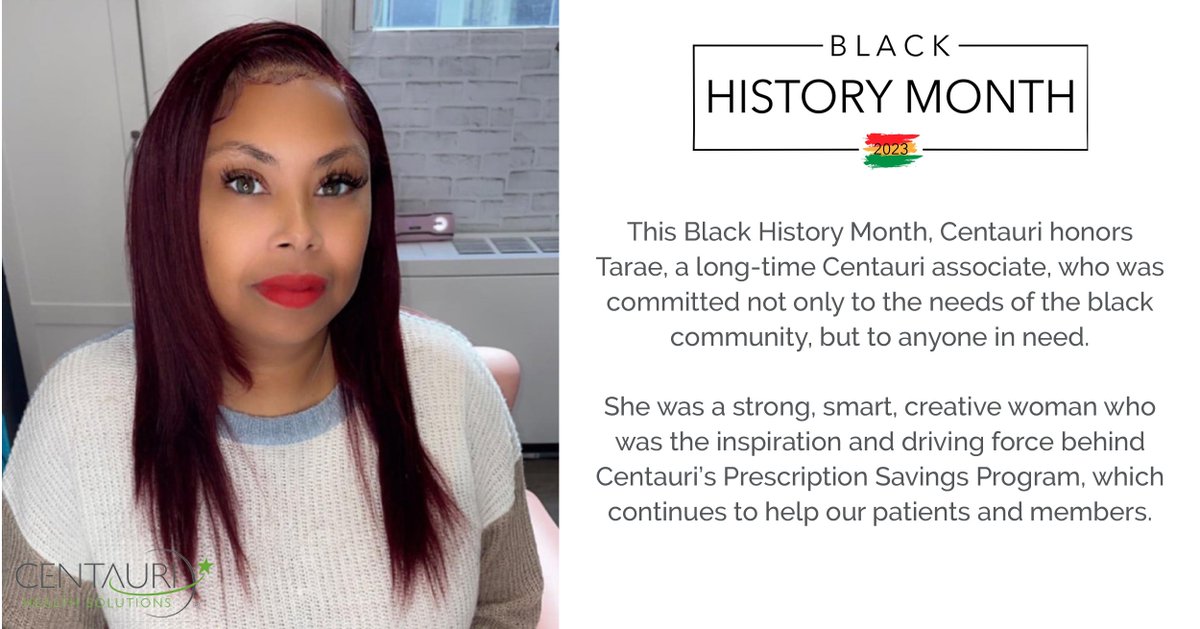 centaurihs's tweet photo. In honor of the contributions that associate Tarae made at Centauri, and to encourage people to #celebrate #diversity during #blackhistorymonth, we are sharing her #employeestory. #BHM2023 https://t.co/1Gil3HmbcX