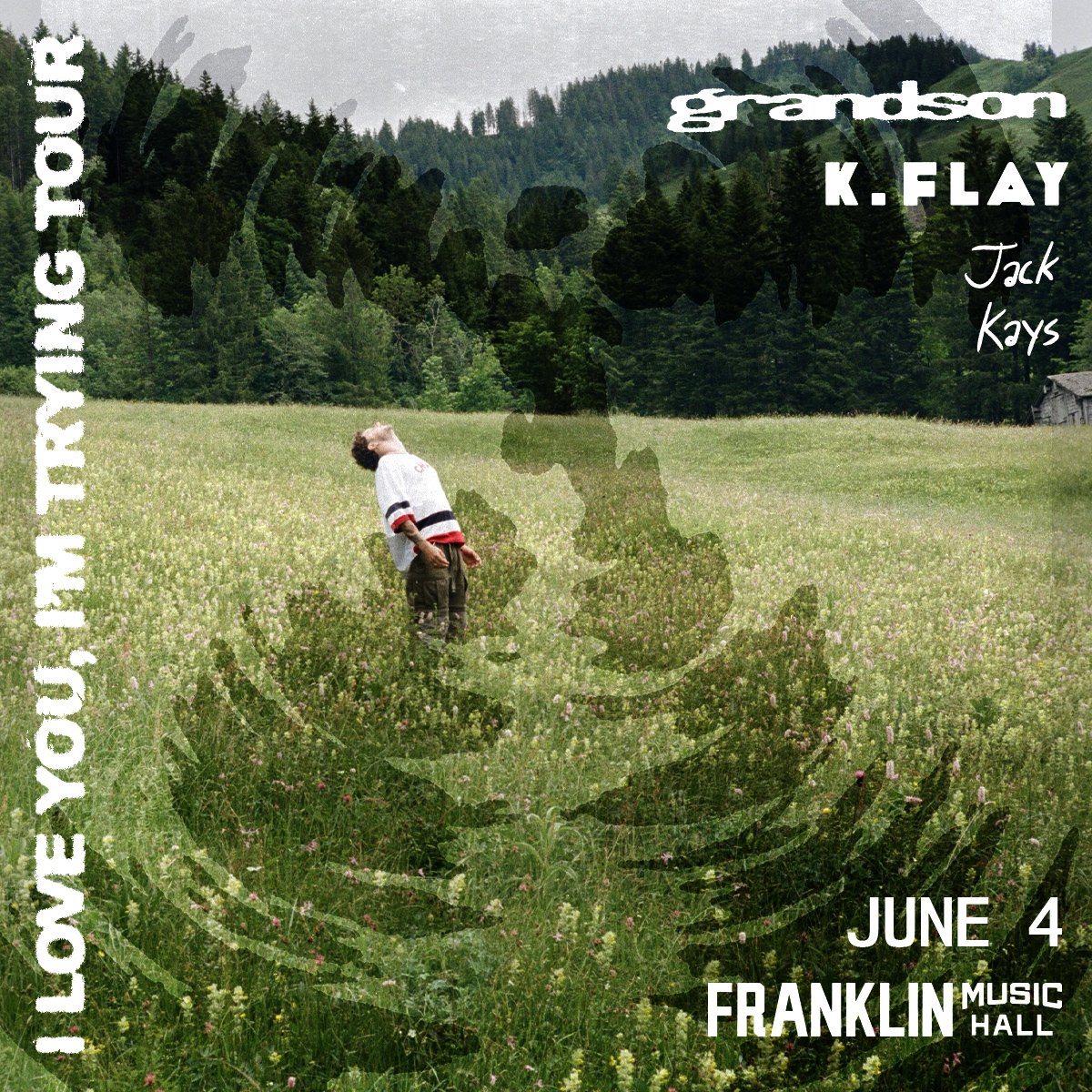 franklinmhall's tweet photo. NEW SHOW! @grandson + @kflay present: I Love You, I'm Trying Tour live on June 4th. Venue presale starts tomorrow at 10am, public on sale this Friday at 10am! https://t.co/TfWT6uny6x