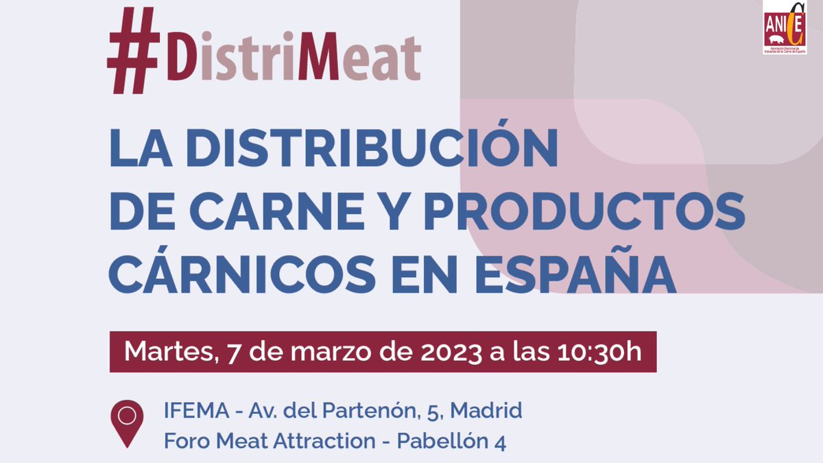 ANICE_ES's tweet photo. #DistriMeat | SAVE THE DATE
🗓️ Martes 7 de marzo a las 10:30h.
La jornada "La distribución de la carne y los productos cárnicos en España reunirá a los principales responsables de compras del retail regional y local en #meatattraction2023
+ Info: https://t.co/vyODezHdFw https://t.co/TLmE39pBCQ