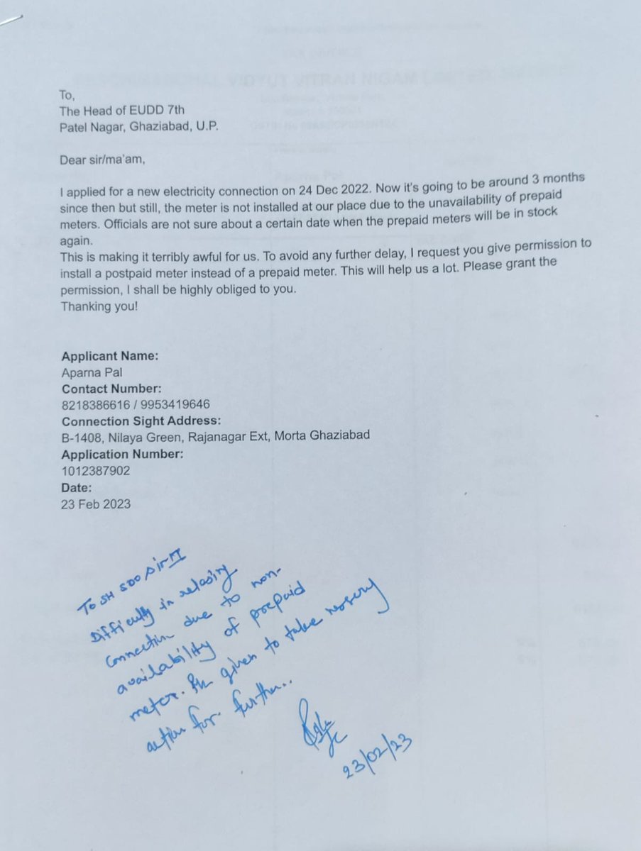 aparna_thinker's tweet photo. Requesting all officals please let me know the date when the meter will be installed at my place. I am really tired of this process.
@UPPCLLKO @UPRVPAS_PVVNL @pvvnlghaziabad @Nilayagreens @PMOIndia @CMOfficeUP https://t.co/G0WBB2cDst