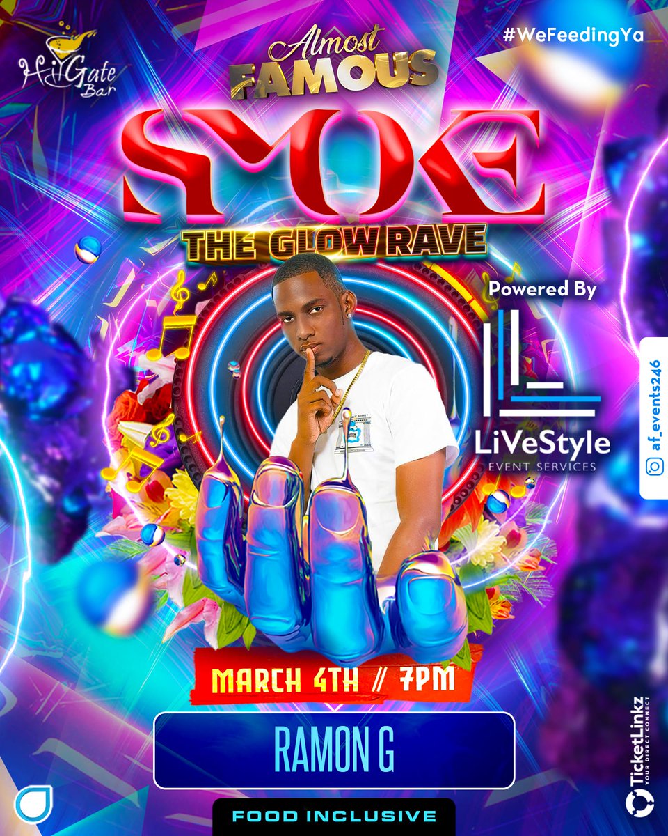 Can't spell Glow without the G...😎
Welcome Ramon G 🎵
to the entertainment lineup for "SMOKE" The Glow Rave 

Powered by
livestyle_eventservices 

Tier 2 $120 tickets 🎟️🎫 are still available from our box offices.