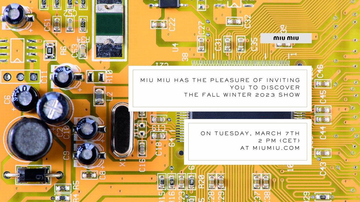 Watch the #MiuMiuFW23 fashion show live on March 7th at 2:00 pm CET.
LIKE ❤️ this Tweet to receive a reminder and watch the show.