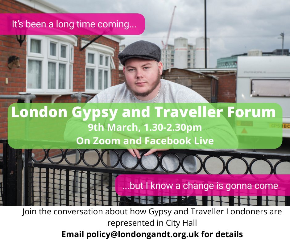 The next London Gypsy&amp;Traveller Forum meeting is on 9 March, from 1.30-2.30pm
Join us for a discussion about how Gypsy&amp;Traveller Londoners are represented in City Hall, especially through the celebration of Gypsy, Roma&amp;Traveller History Month coming up in June!