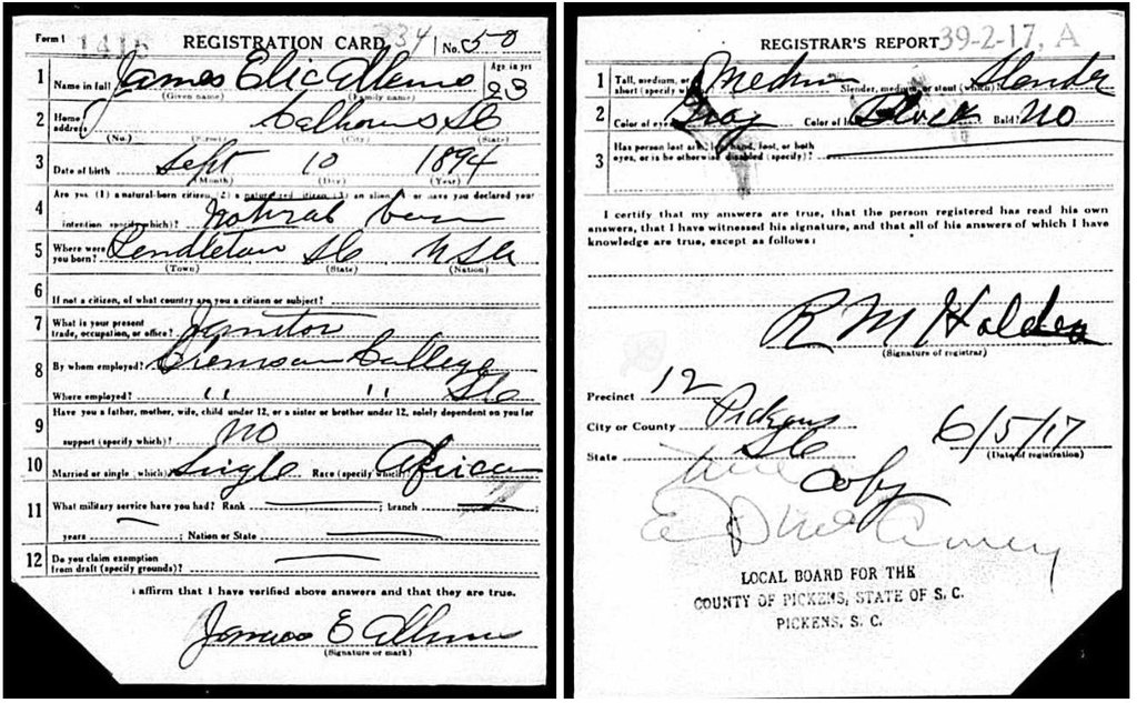 Today is 371st Regiment Day in South Carolina, in honor of the highly decorated World War I regiment made up primarily of Black soldiers from SC. Several Clemson employees served  with the 371st, including James Alams, who was wounded in action in France. (image: Natl Archives)