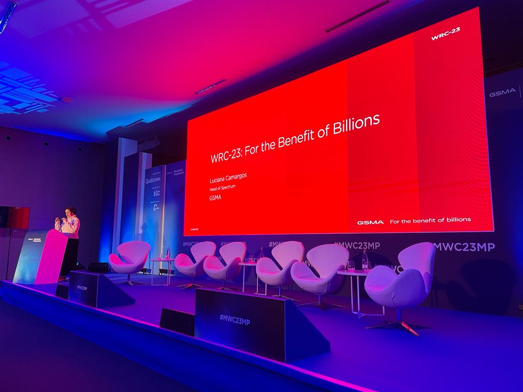 GSMAPolicy's tweet image. GSMA&apos;s Head of Spectrum @CamargosLuciana kicks off the final session for the day, &quot;For the Benefit of Billions: WRC-23 and #Spectrum for Growth.&quot; This session will consider the possibilities of #ITUWRC-23 and consider how it can be used for the benefit of billions. #MWC23MP