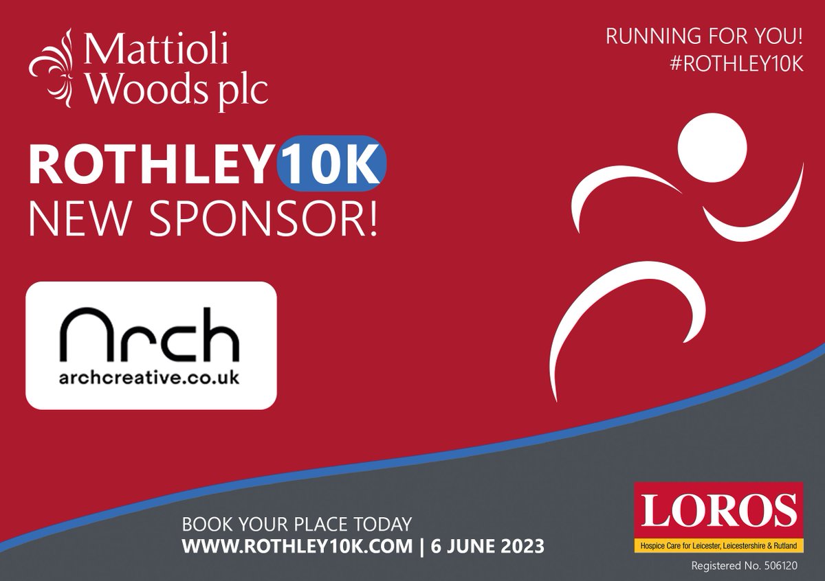A warm welcome to @archcreative who are now proud sponsors of this year's Mattioli Woods Rothley10K 2023. 

Your support helps make the #Rothley10K the great success it is, thank you!