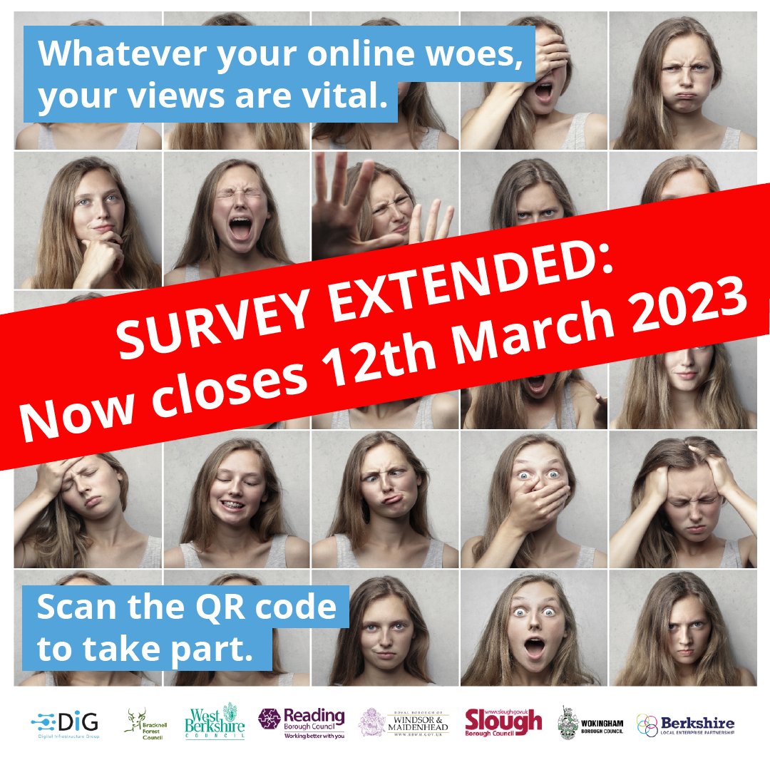 BerksDIG's tweet photo. SURVEY EXTENDED! Survey extended until 12th March - still time to have your say! https://t.co/0M6NwBupiV 
#WhatMakesYouClick #DigitalInclusion #ConnectedBerkshire @ReadingCouncil @SloughCouncil @RBWM @RBWM_Libraries @WokinghamBC @WestBerkshire @BracknellForest @CCBerkshire https://t.co/JmtA6qcmAu
