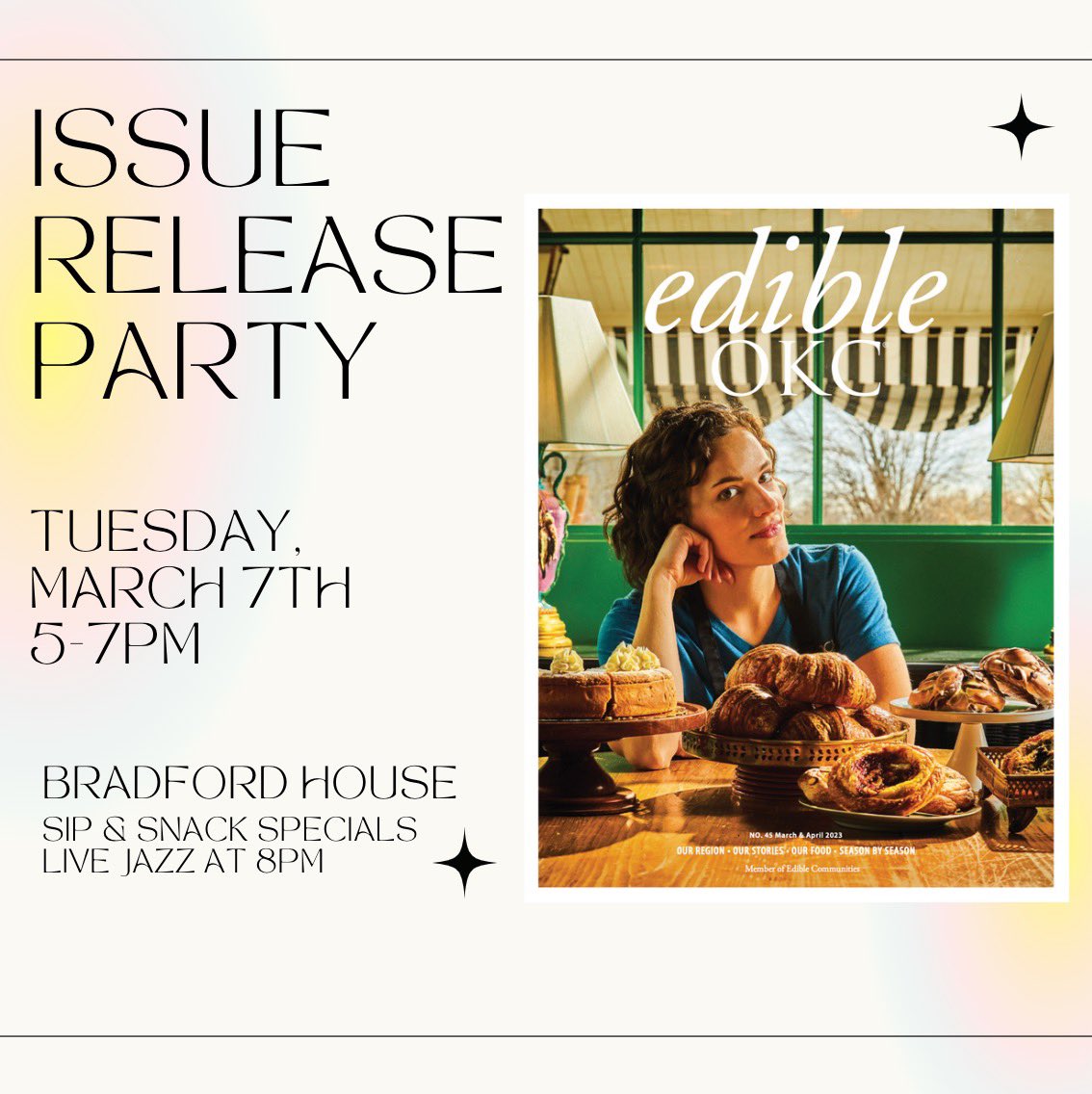 EdibleOKC (@edibleokc) on Twitter photo Join us at the <a href="/BradfordHouseOK/">Bradford House</a> to celebrate our new March & April Issue on Tuesday, March 7th from 5-7pm.
#edibleokc #lookatmeedibleokc #okcfood #okcfoodie #okcfoodies #OklahomaCity #Oklahoma #okc Join us at the <a href="/BradfordHouseOK/">Bradford House</a> to celebrate our new March & April Issue on Tuesday, March 7th from 5-7pm.
#edibleokc #lookatmeedibleokc #okcfood #okcfoodie #okcfoodies #OklahomaCity #Oklahoma #okc
