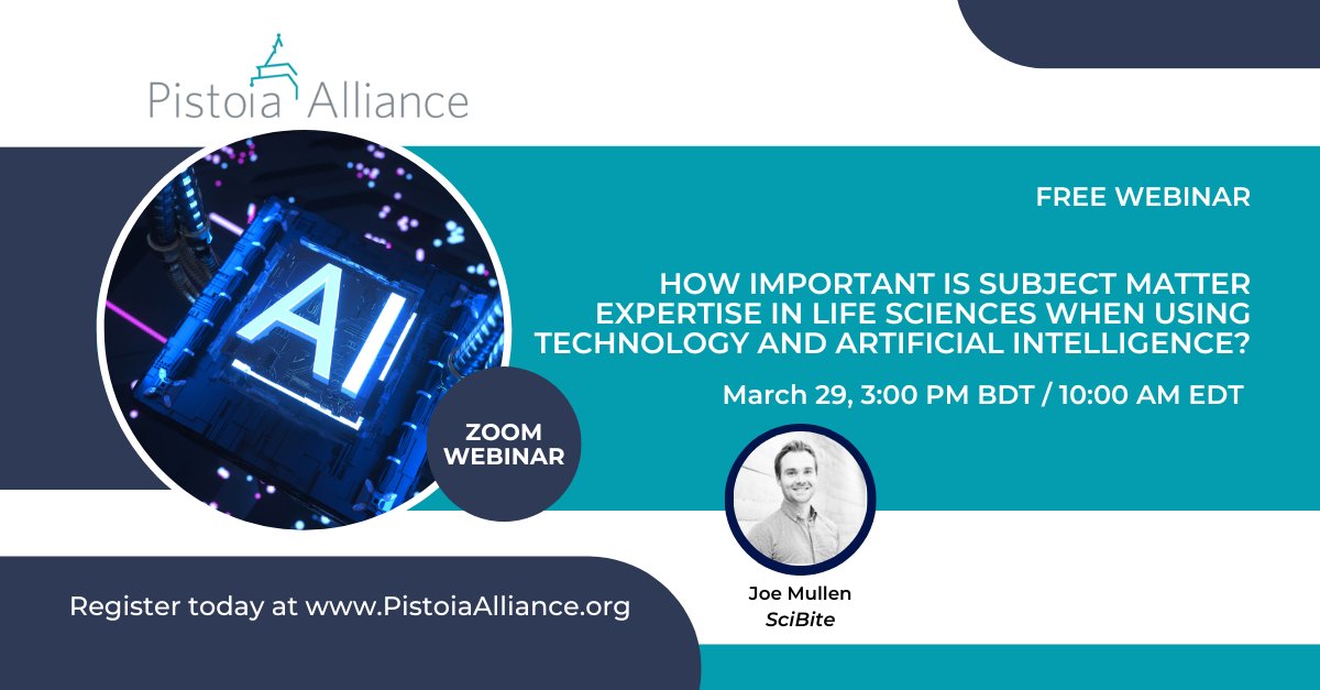 Register today for our upcoming webinar, "How important is subject matter expertise in Life Sciences when using technology and artificial intelligence?" with Joe Mullen of SciBite. Join us on March 29 at 10am ET: bit.ly/3E8wbXU