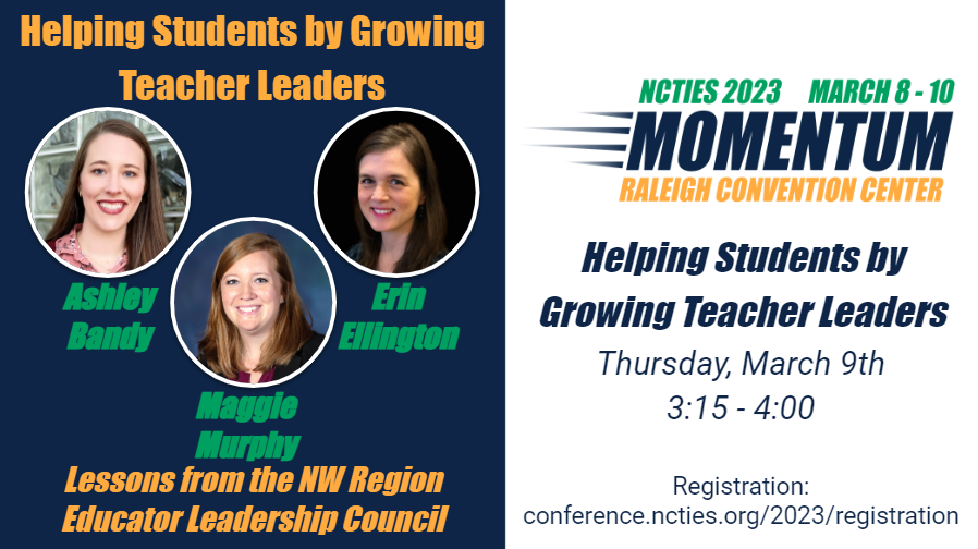 msbandyteaches's tweet photo. The Northwest Educator Leadership Council is thrilled to be presenting at #ncties23 ! Join us in our session to see how we empower teachers to "pull up a chair" at the leadership table. @ms_maggiemurphy , @EllingtonErinm , and @sarahirenelaws (In spirit!) https://t.co/QoCp8moipH