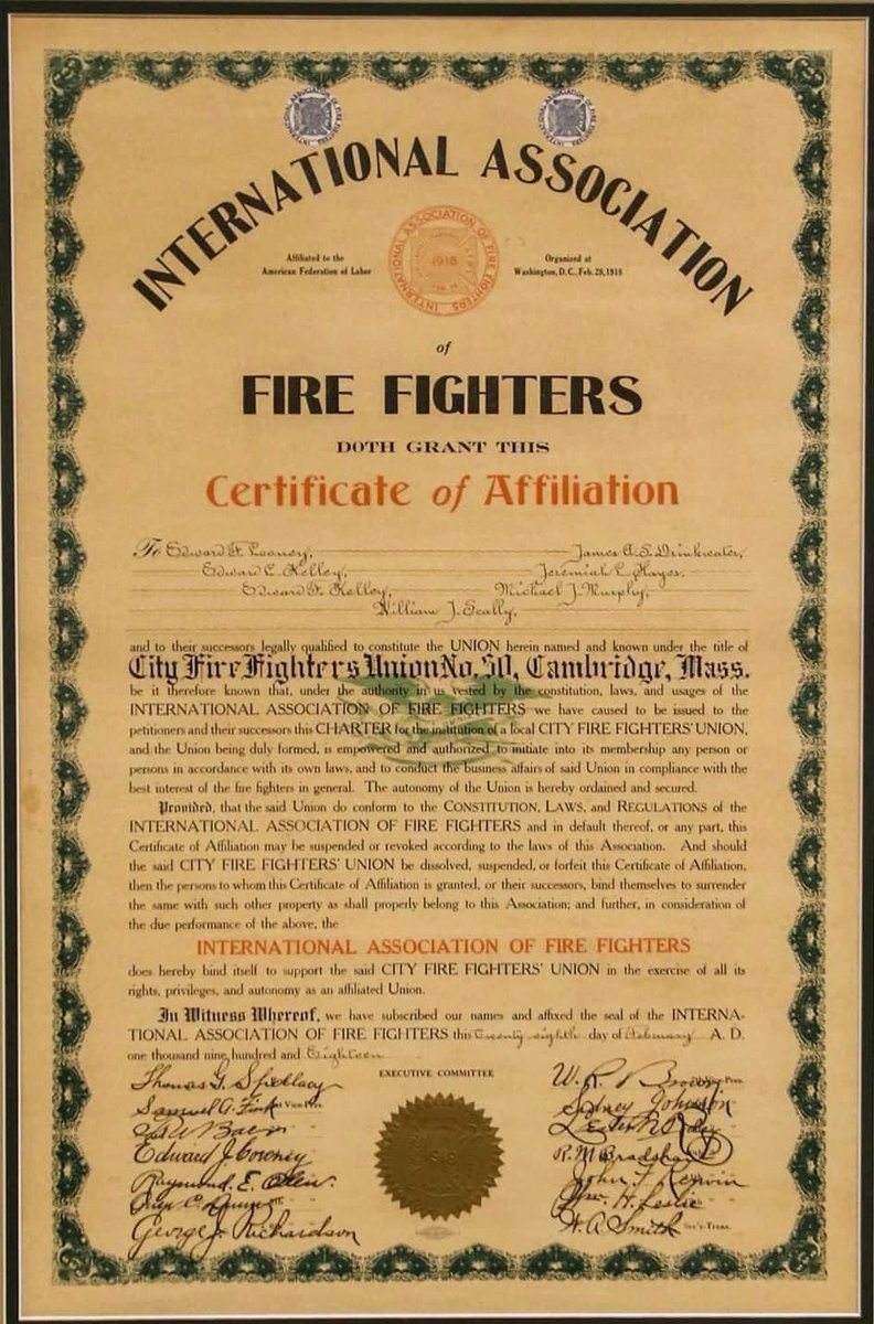 Cambridge Fire Fighters Local 30 Organized 105 Years ago today as one of the Original <a href="/IAFFofficial/">International Association of Fire Fighters</a> Locals.  

#IAFF #PFFM