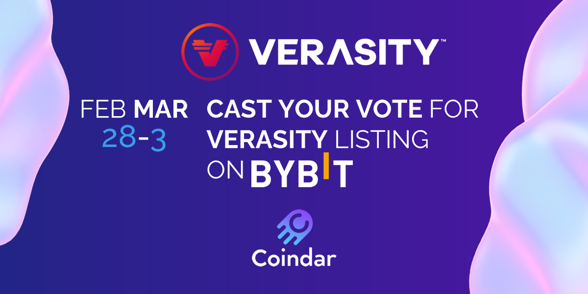 ⚡️ <a href="/coindar_/">Coindar</a> announces a contest:

🗳 Cast your vote for <a href="/verasitytech/">Verasity</a> listing on <a href="/Bybit_Official/">Bybit</a>! 

Get the opportunity to share the $100,000 prize pool from Verasity and ByBit, and get prizes from Coindar!
👉 coindar.org/en/synergies/e…