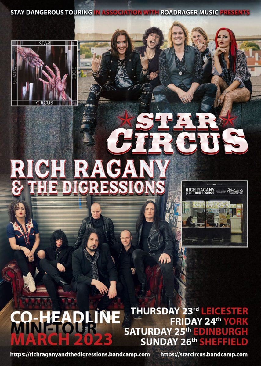 Get tickets to our co-headline tour with <a href="/RichDigressions/">Rich Ragany and the Digressions</a> this March ⚡ Edinburgh is a FREE gig! 🍻
Leicester 23.03 ➡️ eventbrite.co.uk/e/star-circus-…
York 24.03 ➡️ eventbrite.co.uk/e/star-circus-…
Sheffield 26.03 ➡️ eventbrite.co.uk/e/star-circus-…

<a href="/RoadRagerMusic/">RoadRagerMusic</a>