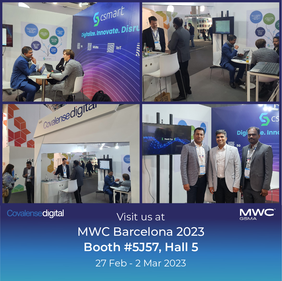 Covalensedigi's tweet photo. #Day2 at #MWC23 #Barcelona. Another eventful day! The #Covalensedigital team continues to interact with various #MWC attendees about how our #Csmart can help telco orgs achieve #concepttocash journey rapidly.  You can schedule a demo at: https://t.co/7l7r6JARTR #5G #MVNE #MVNO https://t.co/a0CyCYf6QW