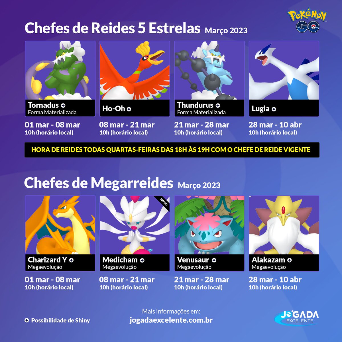 Jogada Excelente on X: Chefes de Reide disponíveis com o início do Evento  Festas do Pokémon GO 2019.  / X