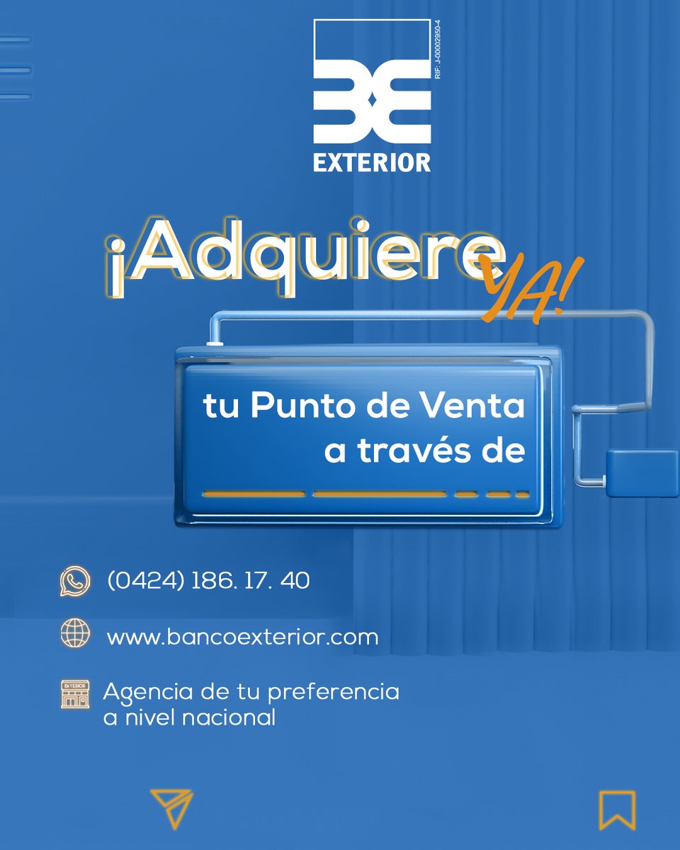 BancoExterior's tweet photo. ¡No te pierdas la oportunidad de hacer crecer tu negocio! Con nuestros puntos de venta y sus múltiples beneficios podrás hacer que tu negocio suba de nivel e incremente sus ventas.
https://t.co/LHP130PIlA
#BancoExterior #PuntoDeVenta #Venezuela #PuntoDeVenta #postponeJEE https://t.co/gmelBv3mxe