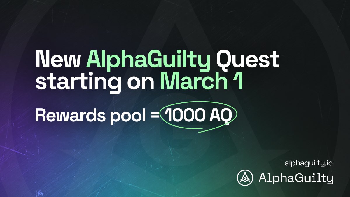 qappi_official's tweet photo. 1/2
🚀 Attention, Alphas: Big news ‼️

AlphaGuilty is launching a new super contest 🏆 on AlphaQuest tomorrow!

⏰ Start: Wednesday, 1st March
🎁 Rewards Pool: 1000AQ https://t.co/WaRpkvauc9