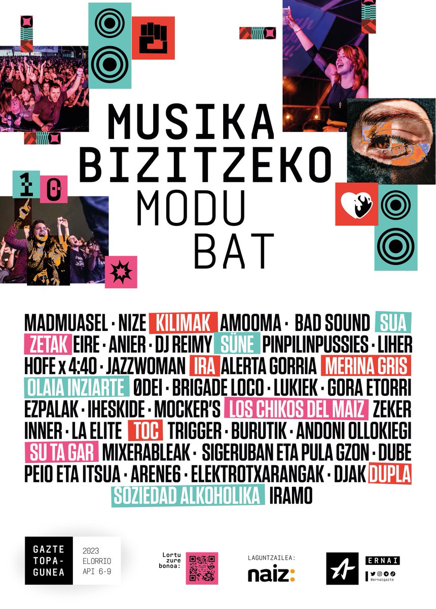 sigeruban's tweet photo. GU ERE BERTAN IZANGO GARA! Izugarrizko ilusioa egiten digu datorren apirilaren 6, 7 eta 8an @ernaigazte -k Elorrion antolatuko duen #GazteTopagunea23 -n abesteak, batez ere guretzat erreferenteak diren hainbat artistarekin kartela banatuta!
#bizitzekomodubat https://t.co/xmab557bx2