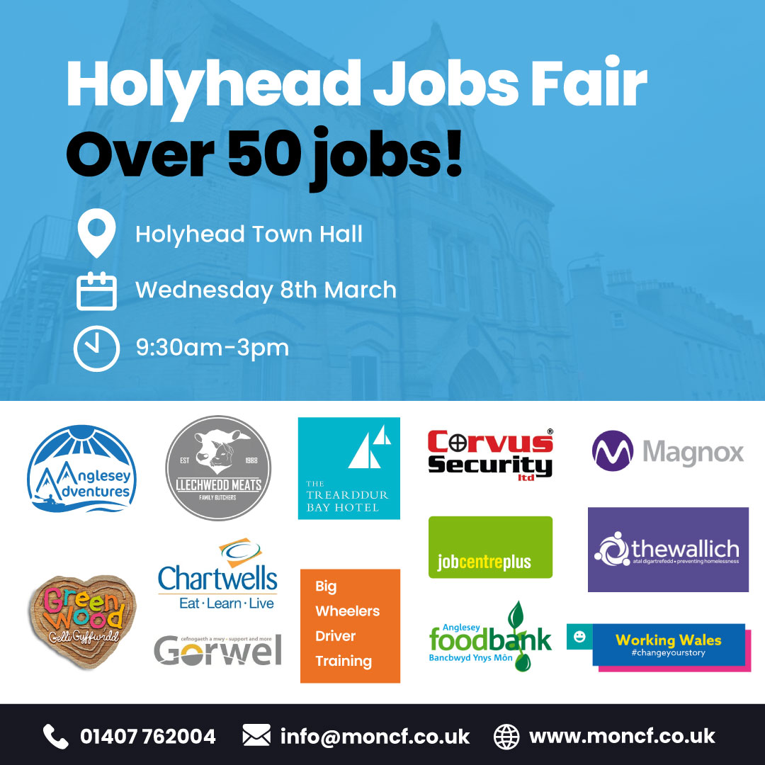 📣Holyhead Jobs Fair Next Wednesday!!! 📣
Come and meet the local employers! 👷‍♀️
Turn up on the day, we will help you apply! ✅

#NorthWalesJobs #Jobs