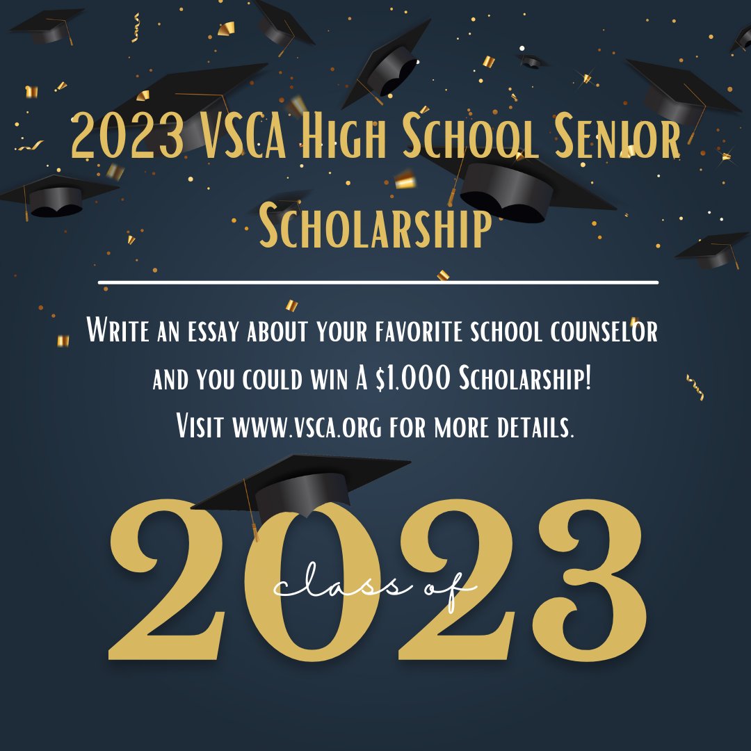 CCPSCCHSGuide's tweet image. An Essay about your School Counselor could potentially win you a $1,000 Scholarship from the Virginia School Counselor Association (VSCA)! Essay Deadline is March 27, 2023.

Go to vsca.org