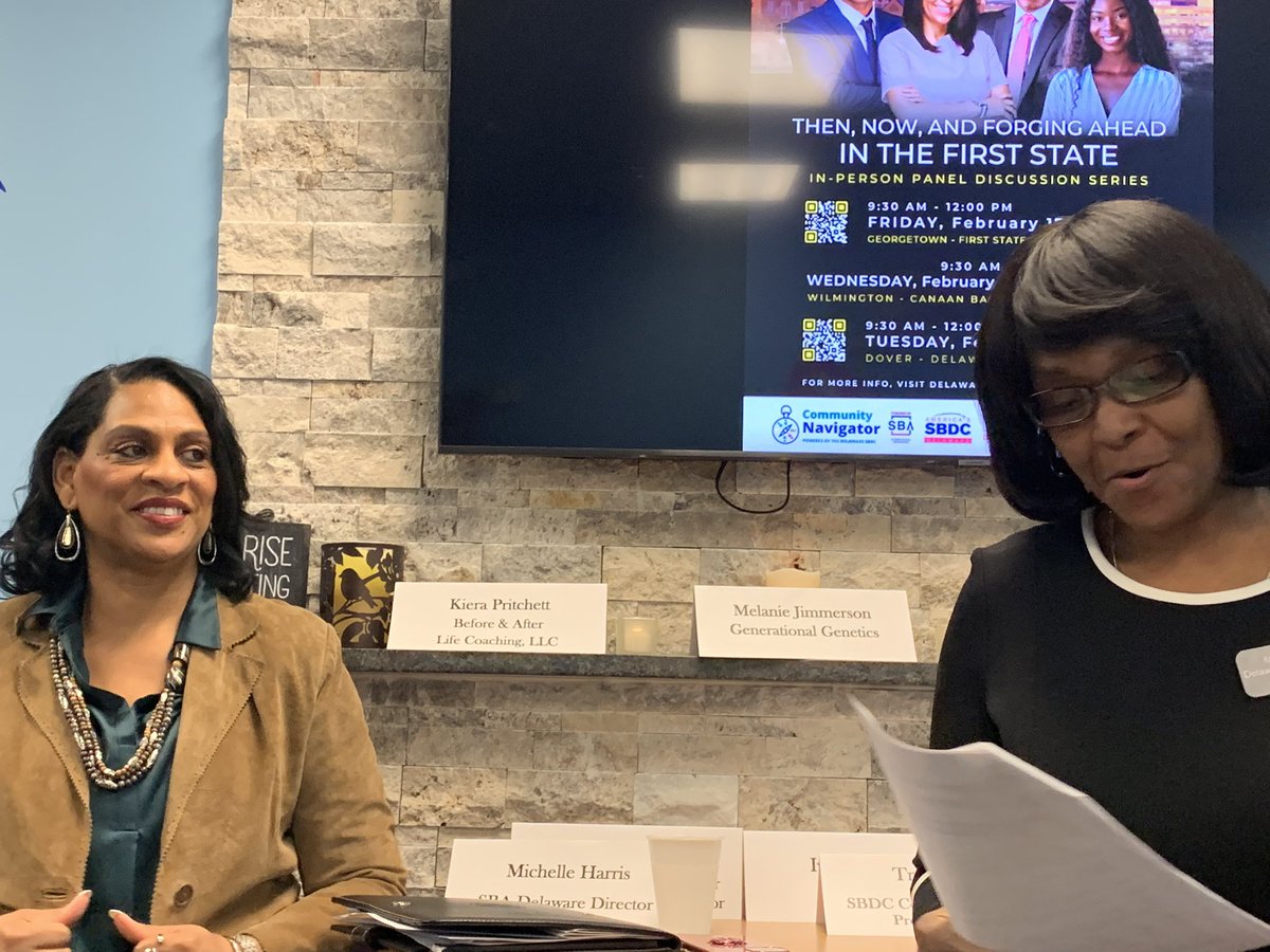 SBA_Delaware's tweet photo. The @SBAgov #communitynavigator continues to deepen vital roots in the Delaware biz community. @dsbdc ‘s program director for the Navigator effort Ms Troy Farmer wrapping a critical 3-part series w/ @SBA_Delaware ‘s Director Michelle Harris. #BlackHistoryMonth #leadership https://t.co/Kquc5ZegMC