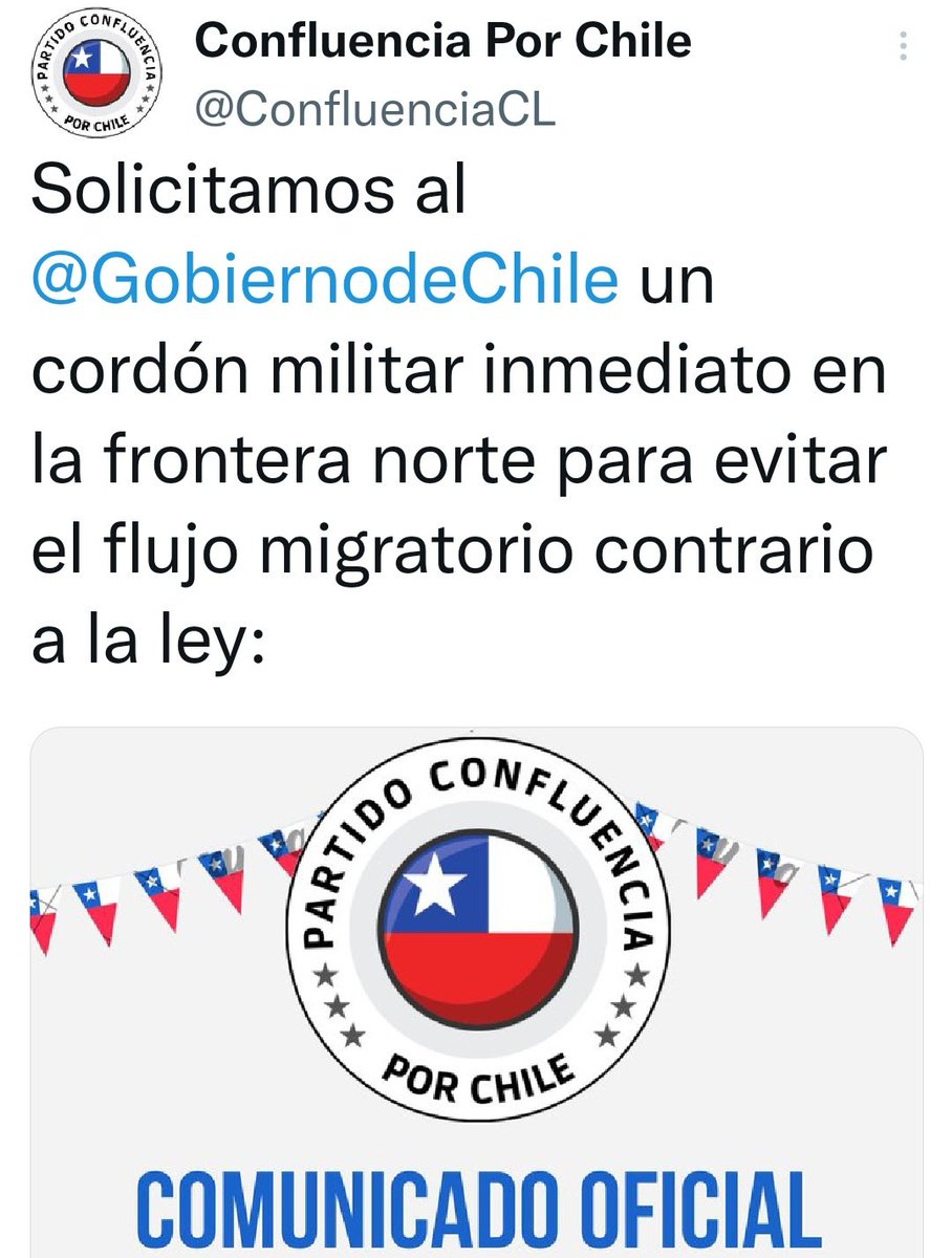 Confluencia Por Chile  manifiesta oficialmente su conformidad con el despliegue de las FF.AA. en la frontera norte, ya que lo solicitamos al <a href="/GobiernodeChile/">Gobierno de Chile</a> hace meses. Se requiere además un recinto retén y tribunal in situ, para exigir a infractores antecedentes penales y DNI.