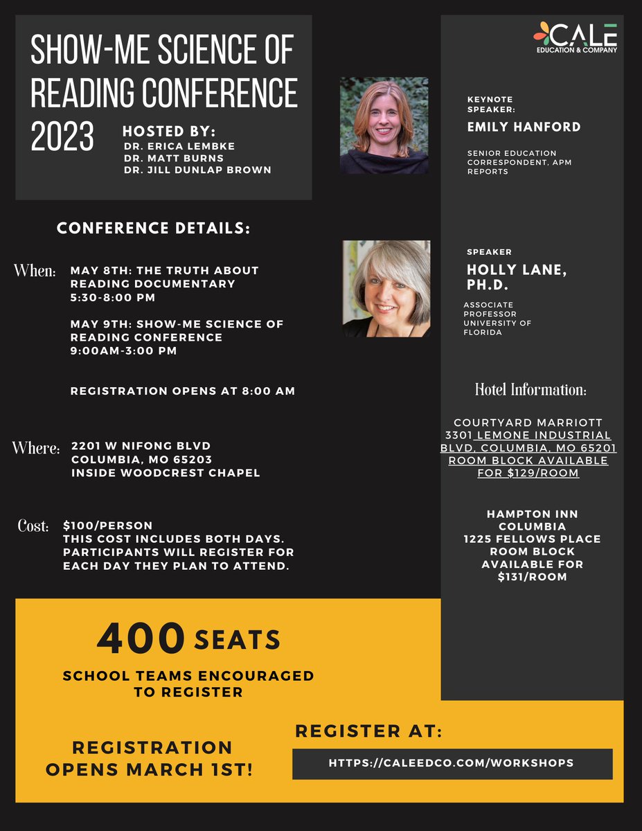 Registration for the Show Me Science of Reading Conf. opens today! @ehanford will keynote and @HollyLanePhD will be featured. We will also show @TruthRead2022 the night before with @nicknanton1. This will fill quickly. @reading_league @ScienceofRead @ILAToday @donnajeanne15
