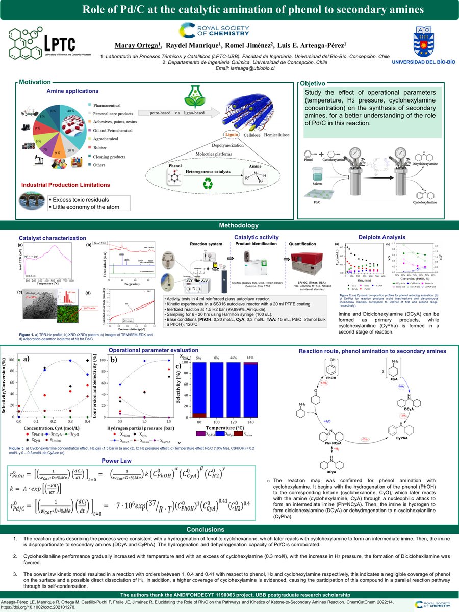 #RSCPoster #RSCEnv #RSCENG #RSCCat 
<a href="/RoySocChem/">Royal Society of Chemistry</a> <a href="/RSC_Scotland/">RoySocChem Scottish Education</a> 
“Role of Pd/C at the catalytic amination of phenol to secondary amines.” 

We are motivated to try to replace compounds that today are produced from fossil materials with renewable materials such as biomass.