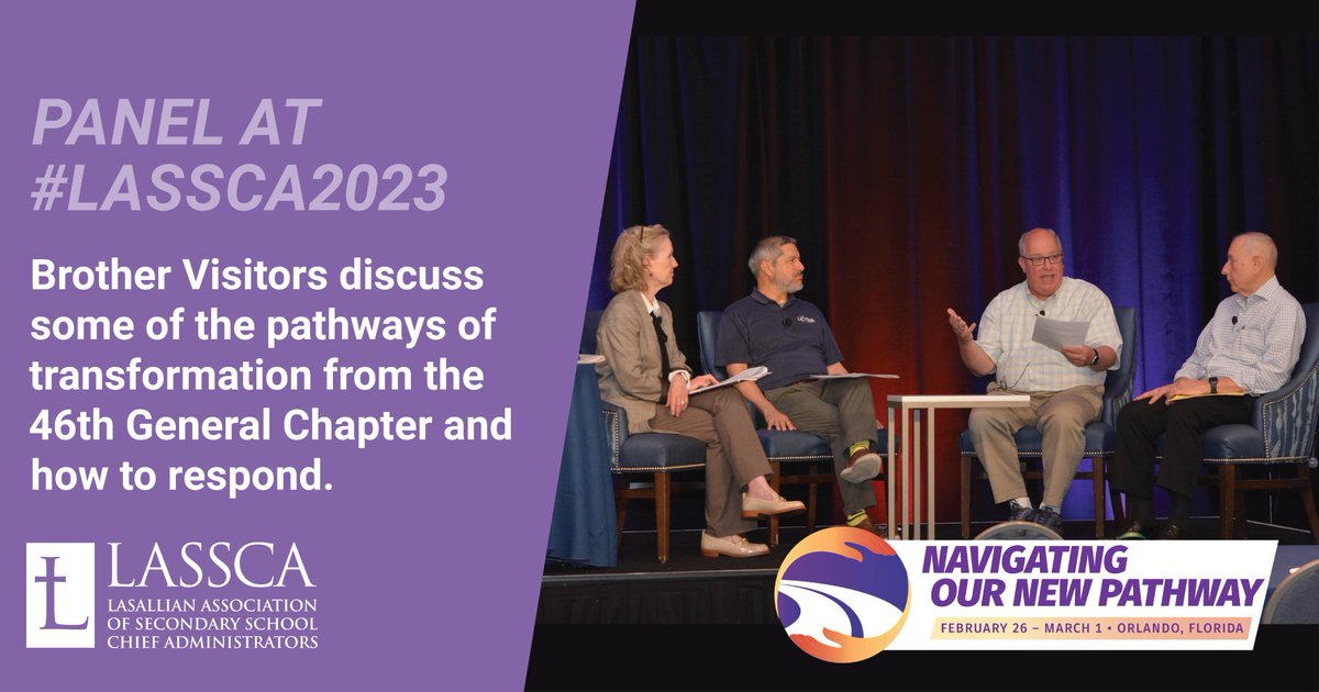 Lasallian_RELAN's tweet photo. This morning at #LASSCA2023, a panel of Brother Visitors shared in facilitated discussion about how to respond to the transformational pathways from the 46th General Chapter. See more photos: https://t.co/0UgbTwMWXi #Lasallian #FSC46GC @fscDENA @MidwestDistrict @DistrictSFNO https://t.co/UK5ecwv66d