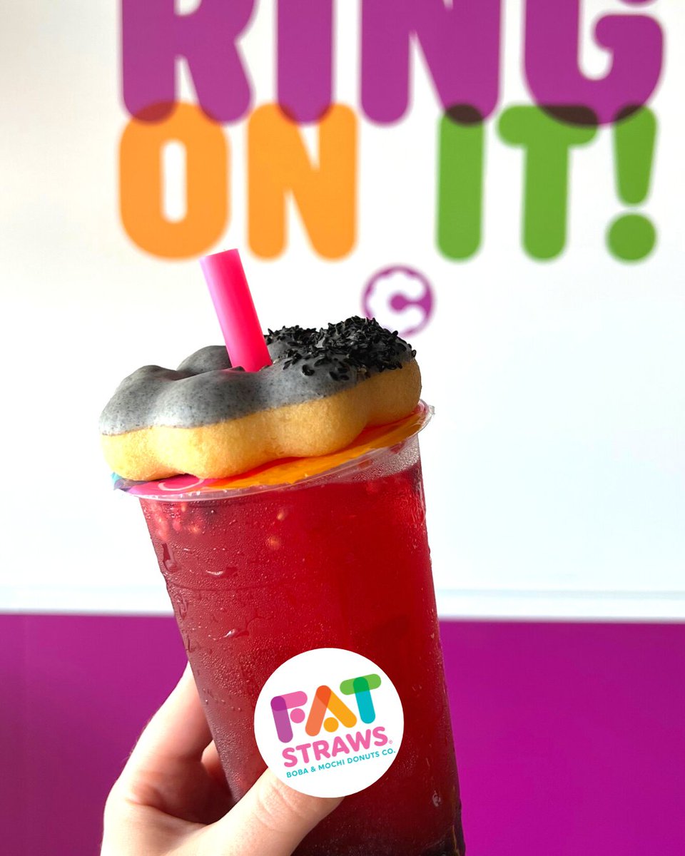 DONUT WORRY, Be Happy - especially when there's Black Sesame Mochi Donut involved 🤗🖤🍩 #blacksesame #chewypuff #mochidonut 

🍩 : Black Sesame Mochi Donut
🧋: Happy Raspberry Tea with Boba
↗️ Order online: fatstraws.com
🚗 Delivery: <a href="/doordash/">DoorDash</a> <a href="/ubereats/">Uber Eats</a> <a href="/ezcater/">ezCater</a>