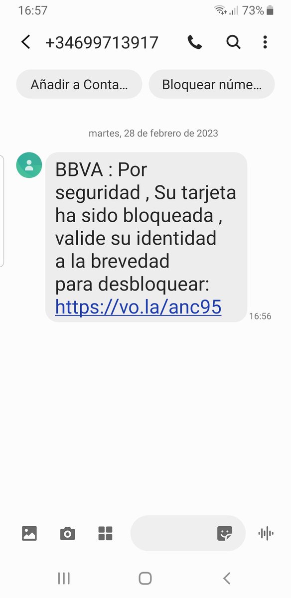 Julio_Alfonso's tweet photo. Sufro mi primer ntento de estafa, robo, phishing o cómo se llame. No sé si emocionarme. @policia @bbva. https://t.co/wzWvsUeYbE