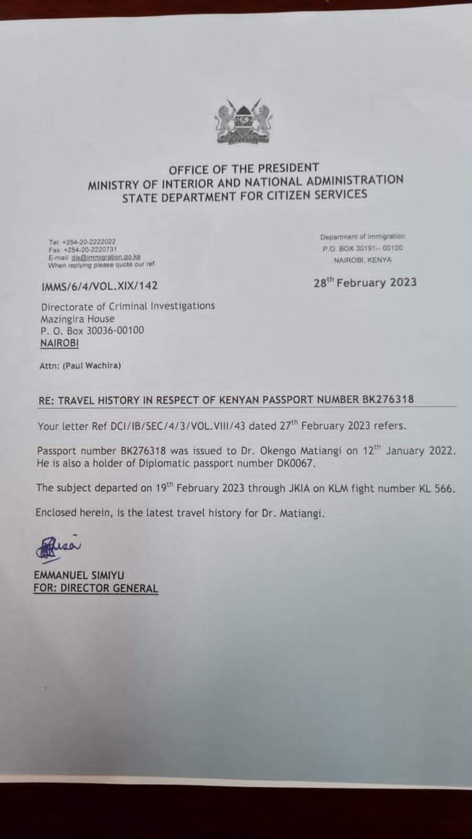 scherargei's tweet photo. There is should be immediate investigations to any officers who cleared CS Matiangi to travel yet he is under investigation by various agencies.   reshuffling/administrative action should be taken &amp; immediate REPATRIATION of CS Matiangi back to kenya to face the law/music !. https://t.co/wFPQVSnk6L