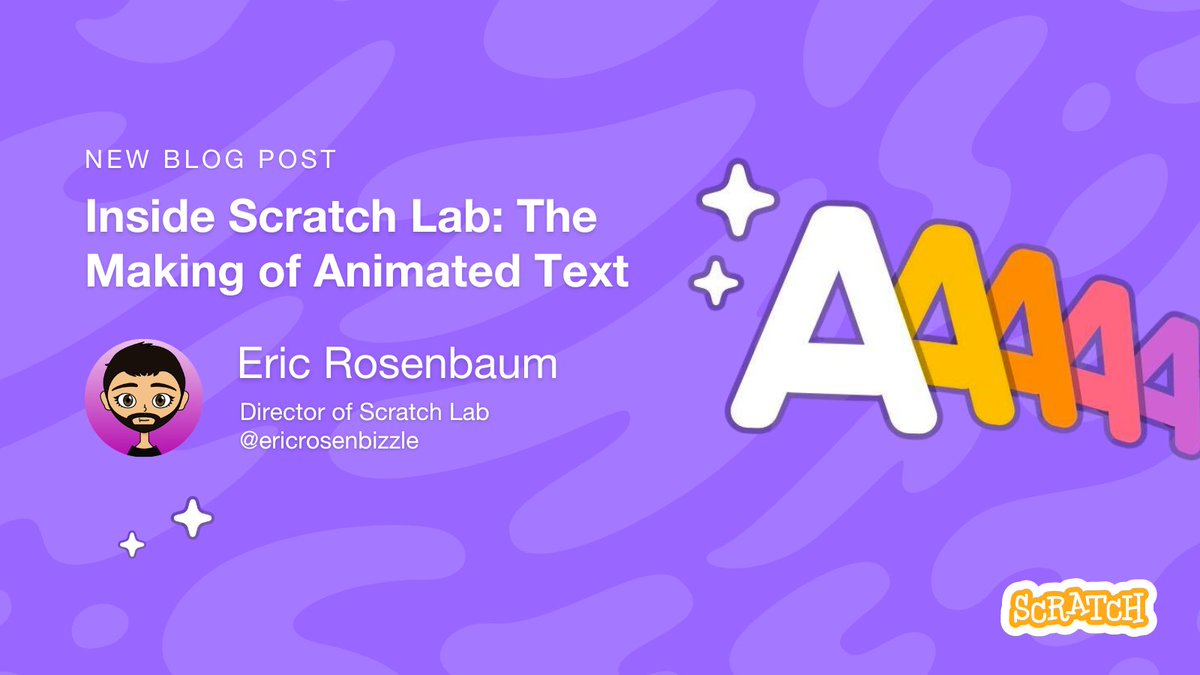 scratch's tweet photo. Ever wondered what goes into creating a Scratch block? Today on our blog, Director of Scratch Lab @ericrosenbizzle shares a behind-the-scenes look at the development process behind the Animated Text blocks  in Scratch Lab. Check it out! https://t.co/stuzpwmSEp https://t.co/iLPs8PuVBp